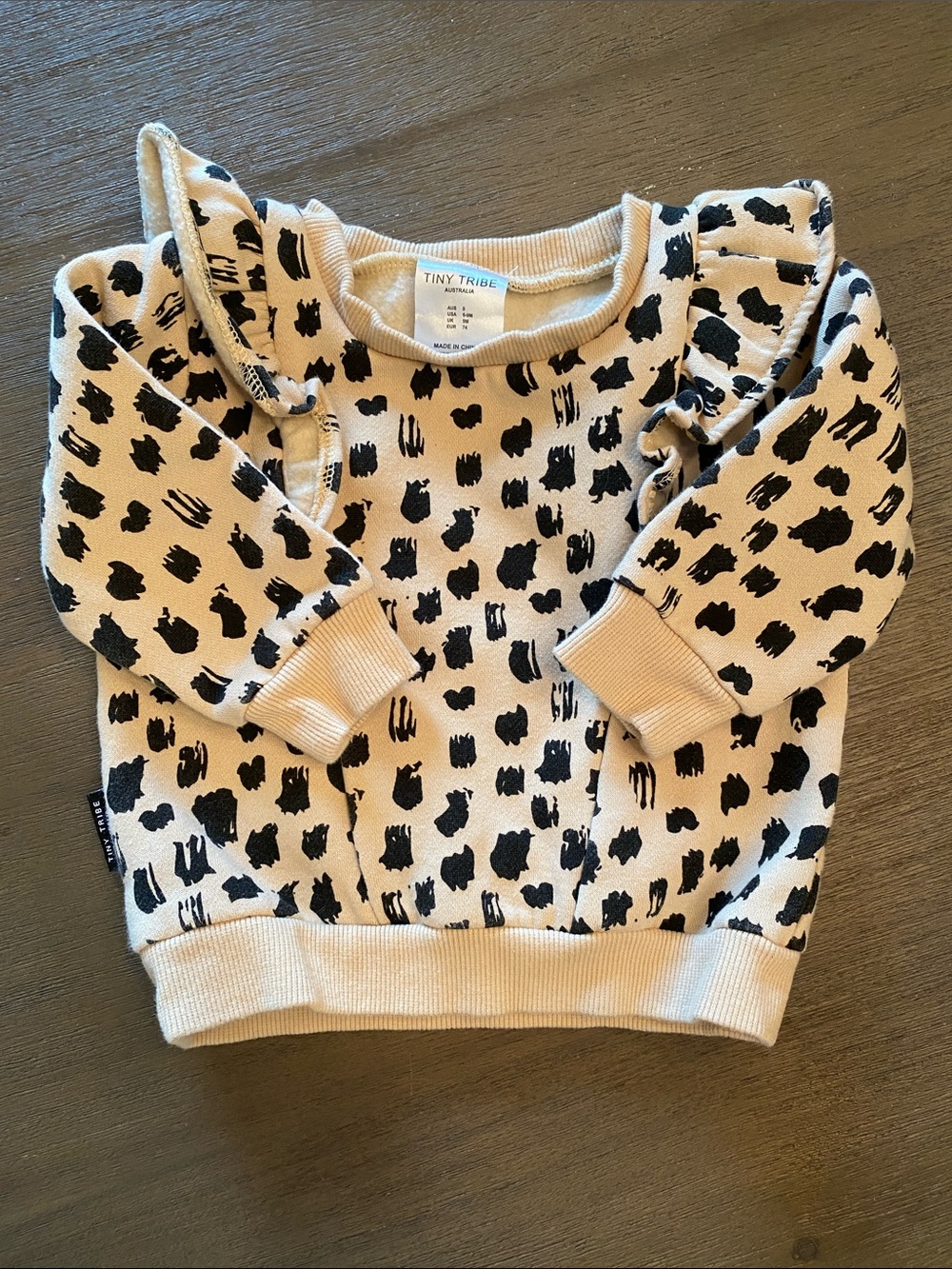 Tiny Tribe Cream Ruffle Shoulder Sweatshirt